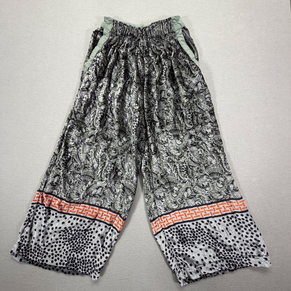 Bl^nk Anthropologie Womens Palazzo Pants Wide Leg Grey Mixed Print Boho XS